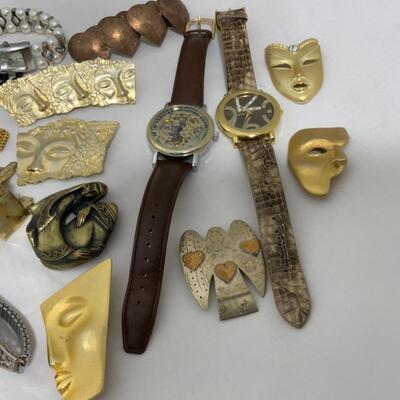 .204. Gold-Tone Costume Jewelry Lot | Four Watches | Cufflinks