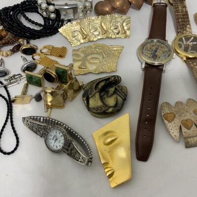 .204. Gold-Tone Costume Jewelry Lot | Four Watches | Cufflinks