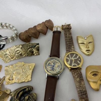 .204. Gold-Tone Costume Jewelry Lot | Four Watches | Cufflinks