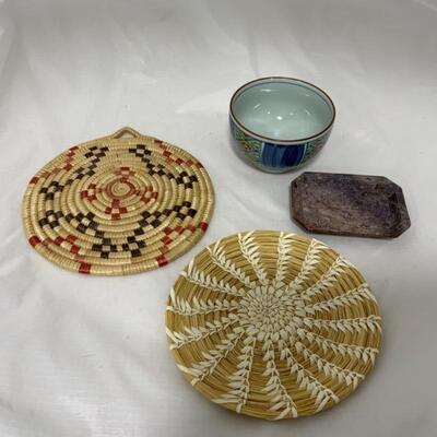 .208. Two Dance Fans | Native Alaskan Made | Soapstone Dish 