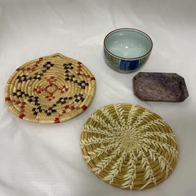 .208. Two Dance Fans | Native Alaskan Made | Soapstone Dish 