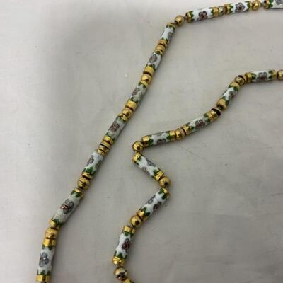 .211. VINTAGE | CloisonnÃ© Tube Bead Necklace | Floral | Hand Knotted