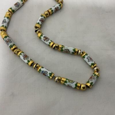 .211. VINTAGE | CloisonnÃ© Tube Bead Necklace | Floral | Hand Knotted