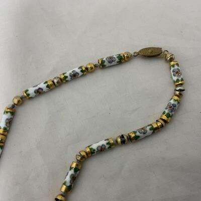 .211. VINTAGE | CloisonnÃ© Tube Bead Necklace | Floral | Hand Knotted