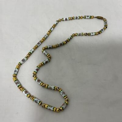 .211. VINTAGE | CloisonnÃ© Tube Bead Necklace | Floral | Hand Knotted