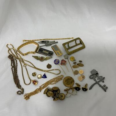 .212. Gold Tone Costume Jewelry | Money Clips | Pins | Cufflinks 