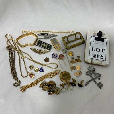 .212. Gold Tone Costume Jewelry | Money Clips | Pins | Cufflinks 
