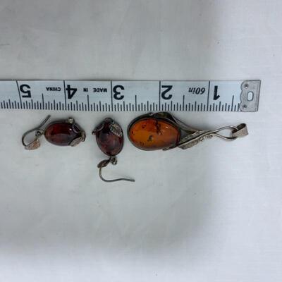 .213. Sterling Silver and Amber | Pendant | Drop Earrings