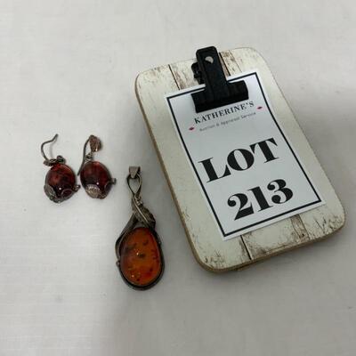 .213. Sterling Silver and Amber | Pendant | Drop Earrings