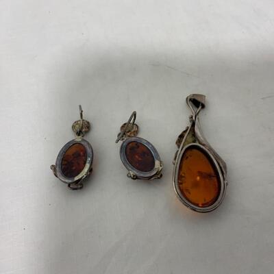 .213. Sterling Silver and Amber | Pendant | Drop Earrings