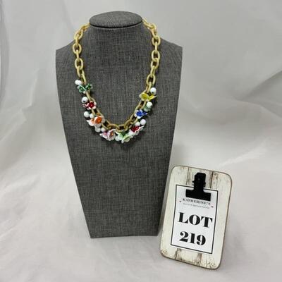 .219. VINTAGE | Celluloid Chain Necklace | Czech Glass Flowers