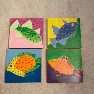 G694 Set of 4 Fish Wall Art 