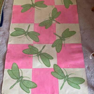 G699 Dragonfly Pink and Green Floor Cloth 