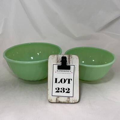 .232. VINTAGE | Fire King Jadeite | Two Swirl Nesting Bowls