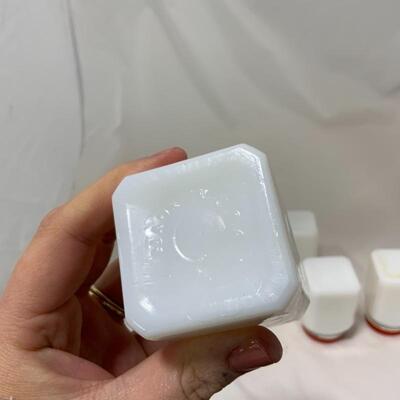 .230. VINTAGE | Six Milk Glass Spice Jars | Made in USA