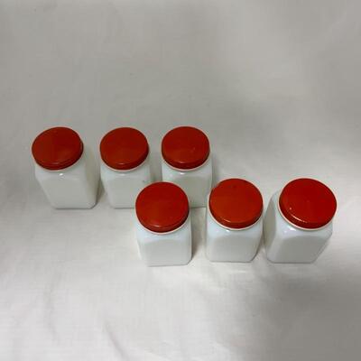 .230. VINTAGE | Six Milk Glass Spice Jars | Made in USA