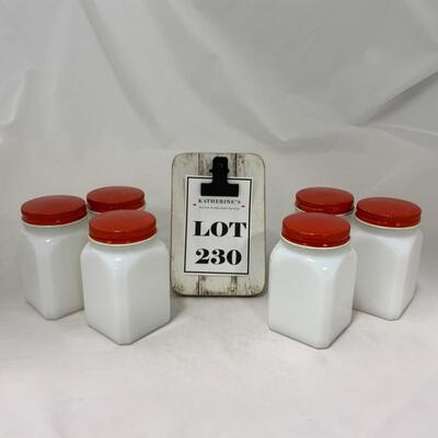.230. VINTAGE | Six Milk Glass Spice Jars | Made in USA