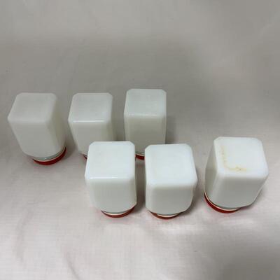 .230. VINTAGE | Six Milk Glass Spice Jars | Made in USA