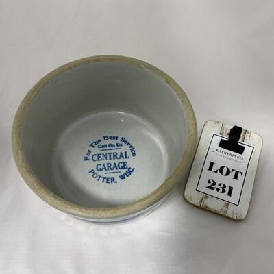 .231. For The Best Service Call On Us | Central Garage | Potter, Wisc | Stoneware