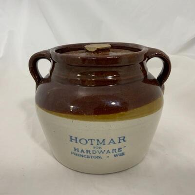 .235. VINTAGE | Hotmar for Hardware | Advertising Stoneware | Bean Pot | Princeton Wis