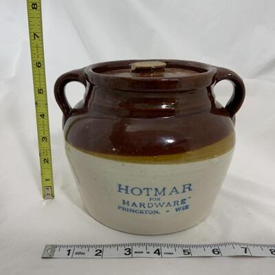 .235. VINTAGE | Hotmar for Hardware | Advertising Stoneware | Bean Pot | Princeton Wis
