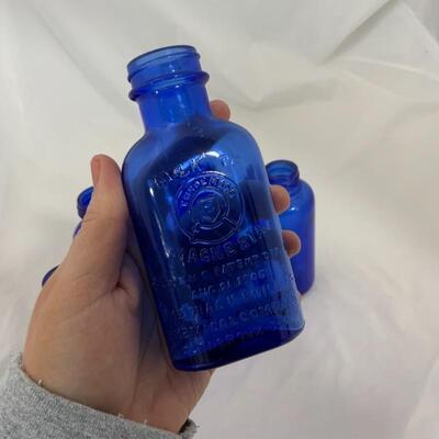 .238. VINTAGE | Five Cobalt Blue Bottles | Milk of Magnesia