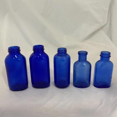 .238. VINTAGE | Five Cobalt Blue Bottles | Milk of Magnesia