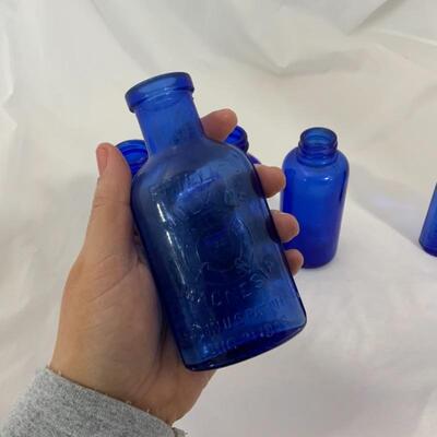 .238. VINTAGE | Five Cobalt Blue Bottles | Milk of Magnesia