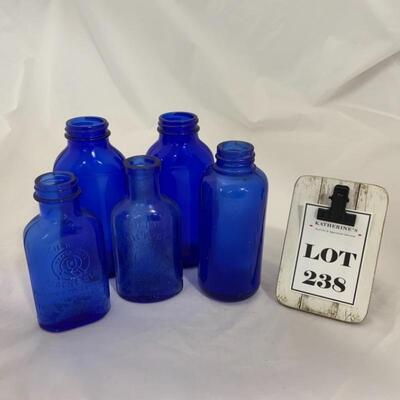 .238. VINTAGE | Five Cobalt Blue Bottles | Milk of Magnesia