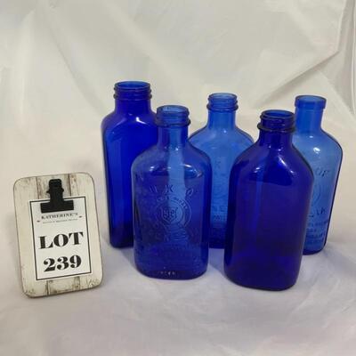 .239. VINTAGE | Five Cobalt Blue Bottles | Milk of Magnesia