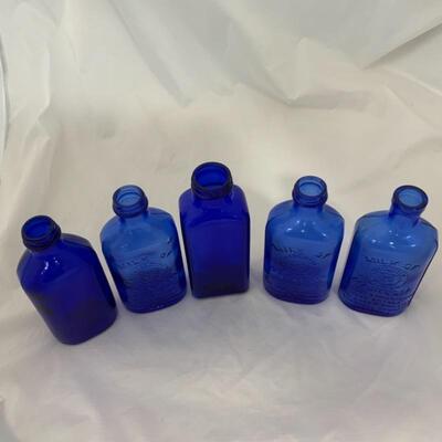 .239. VINTAGE | Five Cobalt Blue Bottles | Milk of Magnesia