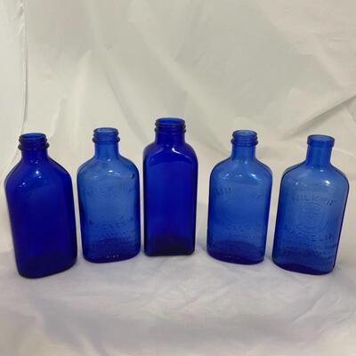 .239. VINTAGE | Five Cobalt Blue Bottles | Milk of Magnesia