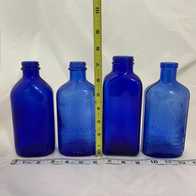 .239. VINTAGE | Five Cobalt Blue Bottles | Milk of Magnesia