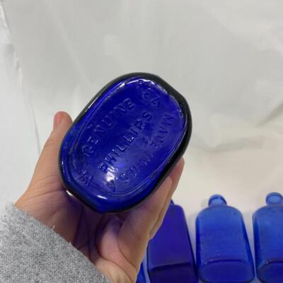 .239. VINTAGE | Five Cobalt Blue Bottles | Milk of Magnesia