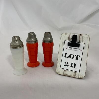 .241. VINTAGE | Three ModernTone Shakers | Orange | Milk Glass