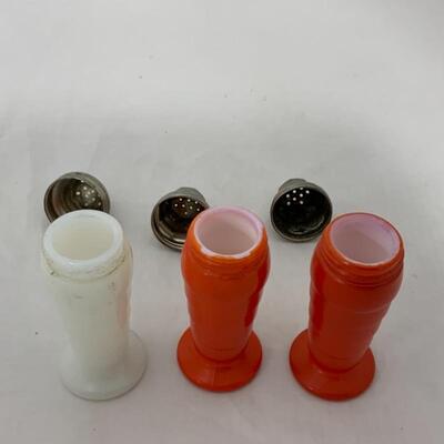 .241. VINTAGE | Three ModernTone Shakers | Orange | Milk Glass