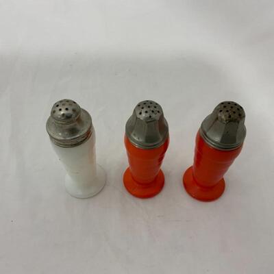 .241. VINTAGE | Three ModernTone Shakers | Orange | Milk Glass