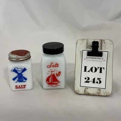 .245. VINTAGE | Two Salt Shakers | Sailboat | Windmill 