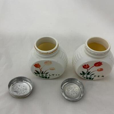 .248. VINTAGE | Fire King Tulip | Large Round Salt and Pepper Shakers