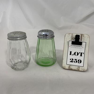 .259. Two Glass Shakers | Sugar | Salt & Pepper