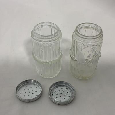 .265. VINTAGE | Two Clear Mis-Matched Shakers | Hoosier | Lady