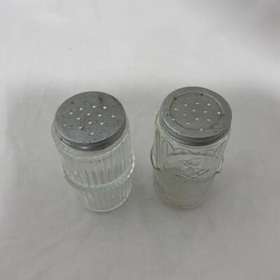 .265. VINTAGE | Two Clear Mis-Matched Shakers | Hoosier | Lady