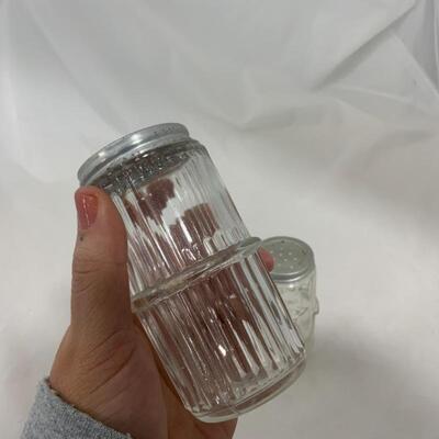 .265. VINTAGE | Two Clear Mis-Matched Shakers | Hoosier | Lady