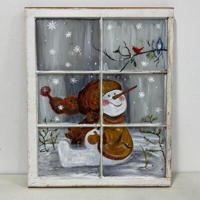 .276. Hand Painted Snowman on Window
