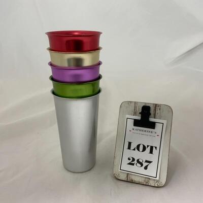 .287. VINTAGE | Five Aluminum Colored Tumblers