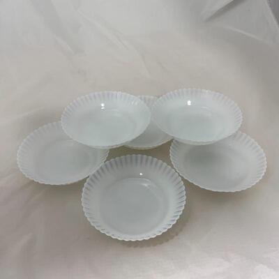 .294. VINTAGE | MacBeth Evans | 6 Milk Glass Petal Bowls