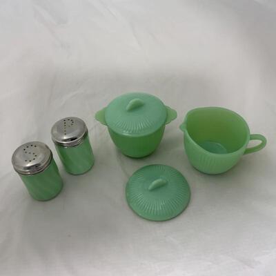 .295. VINTAGE | MODERN | Fire King | Jadite | Shakers | Creamer and Sugar 