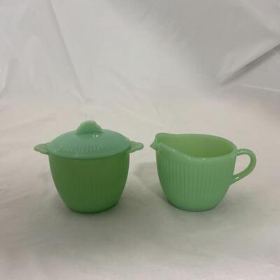 .295. VINTAGE | MODERN | Fire King | Jadite | Shakers | Creamer and Sugar 