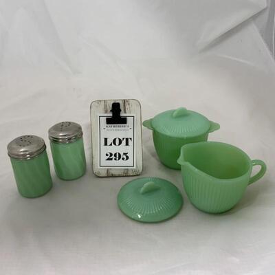 .295. VINTAGE | MODERN | Fire King | Jadite | Shakers | Creamer and Sugar 