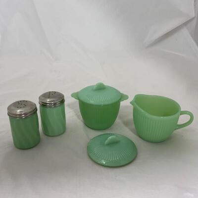 .295. VINTAGE | MODERN | Fire King | Jadite | Shakers | Creamer and Sugar 